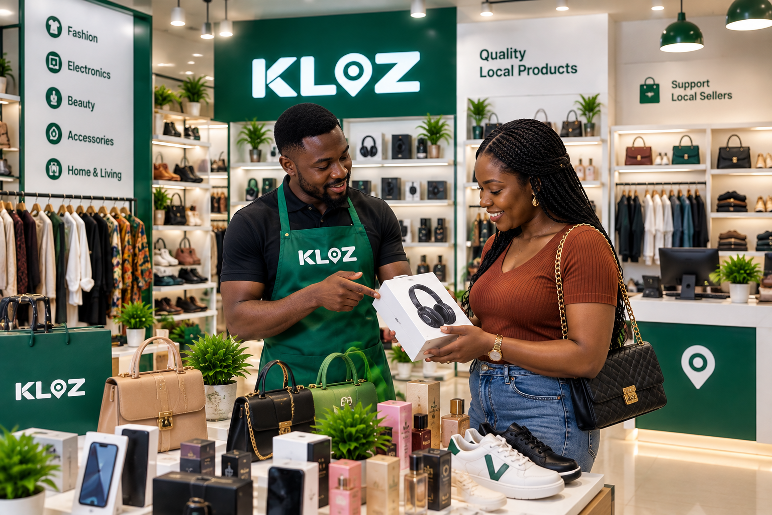 KLOZ seller with a customer